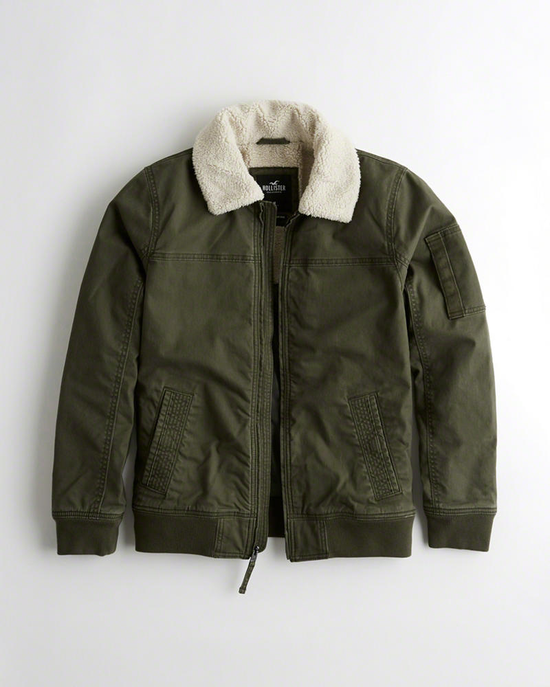 Giacca Hollister Uomo Sherpa-Lined Aviator Verde Oliva Italia (663AFSUP)